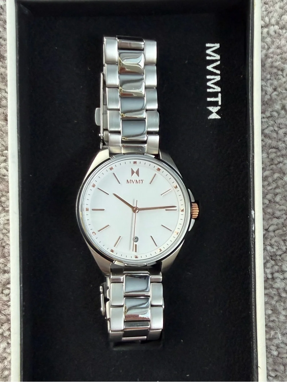 MVMT Coronada Watch – Silver & Rose Gold | White Dial | Extra Links Included